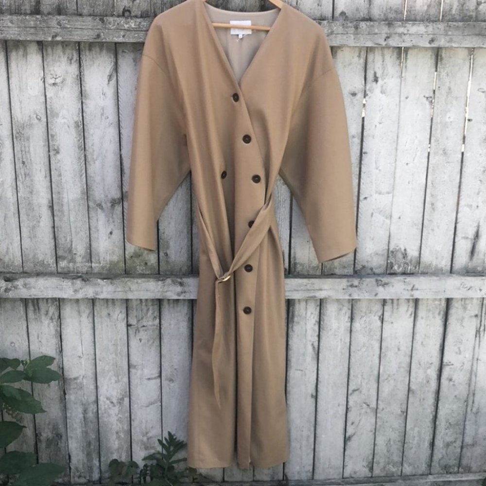 Nanushka Iben Vegan Leather Kimono Dress Pale Caramel L - Picture 8 of 11